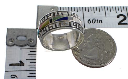 Multicolor Inlay Silver Southwestern Ring Size 7-1/4 YX75556